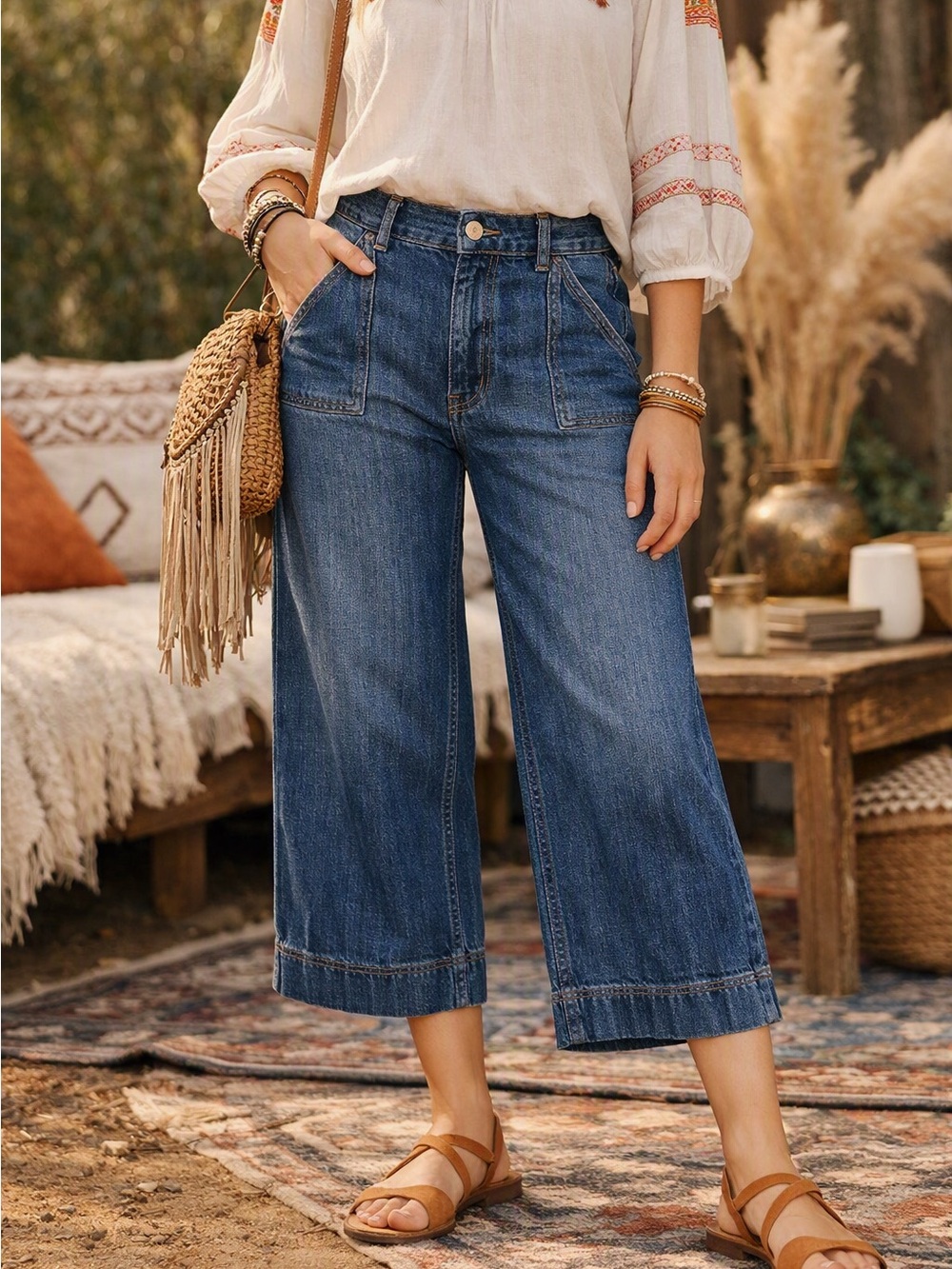 Pilcro by Anthropologie Wide-Leg Denim Crop Pants Size 28